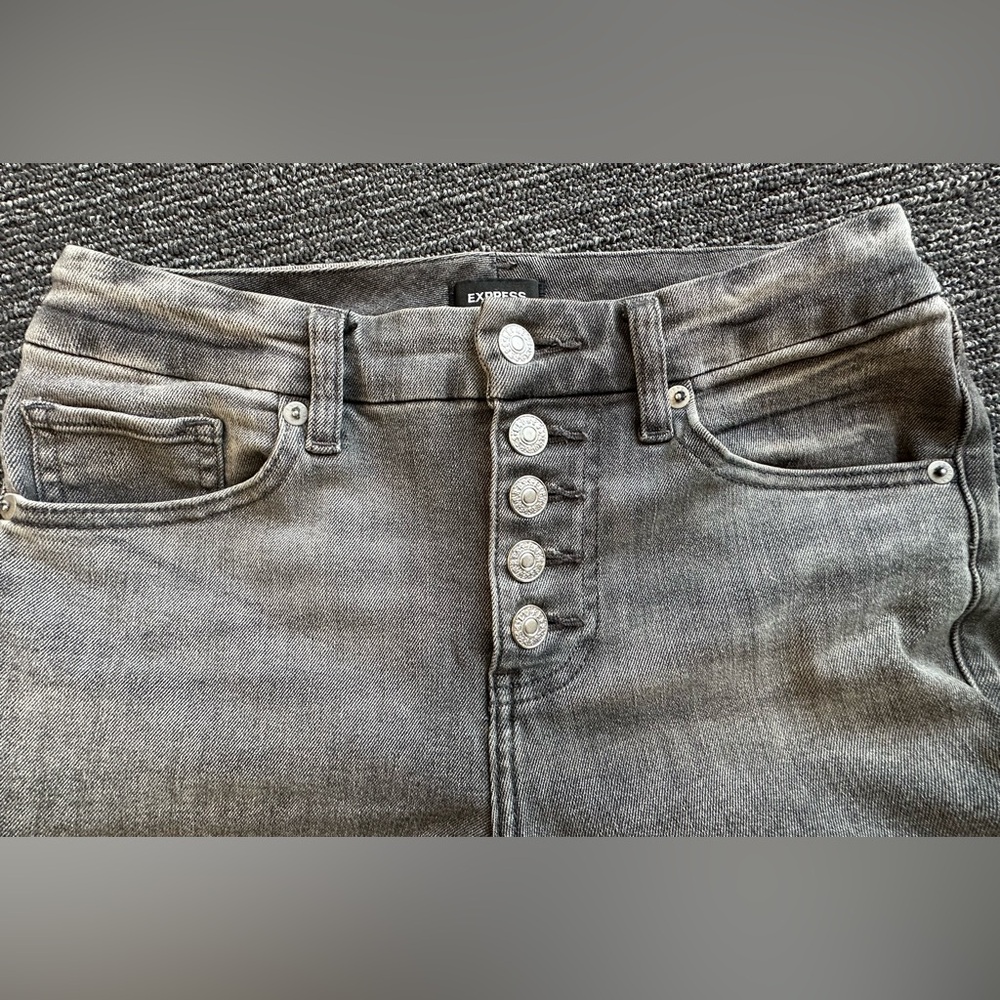 EXPRESS Mid Rise Medium Wash FlexX Gray Button Fly Skinny Jeans - Small Long - Picture 5 of 7